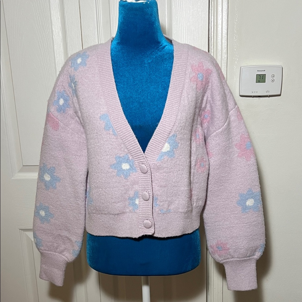 For Love and Lemons Floral Cropped Cardigan Sweater Women’s Small